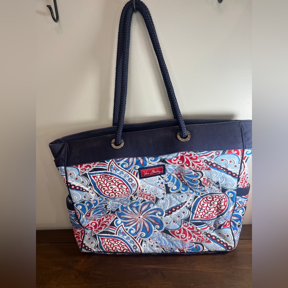 Vera Bradley Seaside Miller Tote Capri Blue Paisley Large Bag Purse Rope Handles - Picture 5 of 8